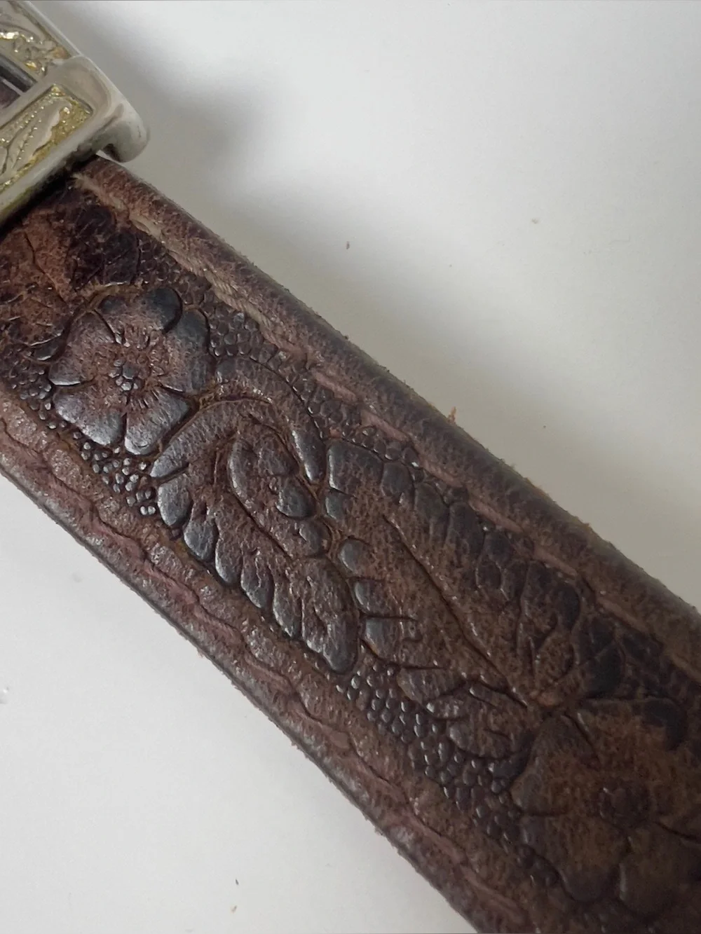 Vintage Leather Western Belt- silver-tone buckle